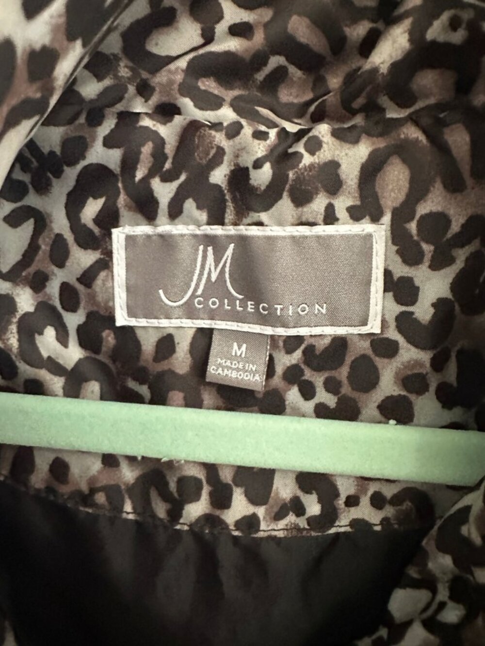 JM Collection Womens Black Jacket Medium Leopard Trim Polyester Drawstring & Zip - Picture 3 of 7